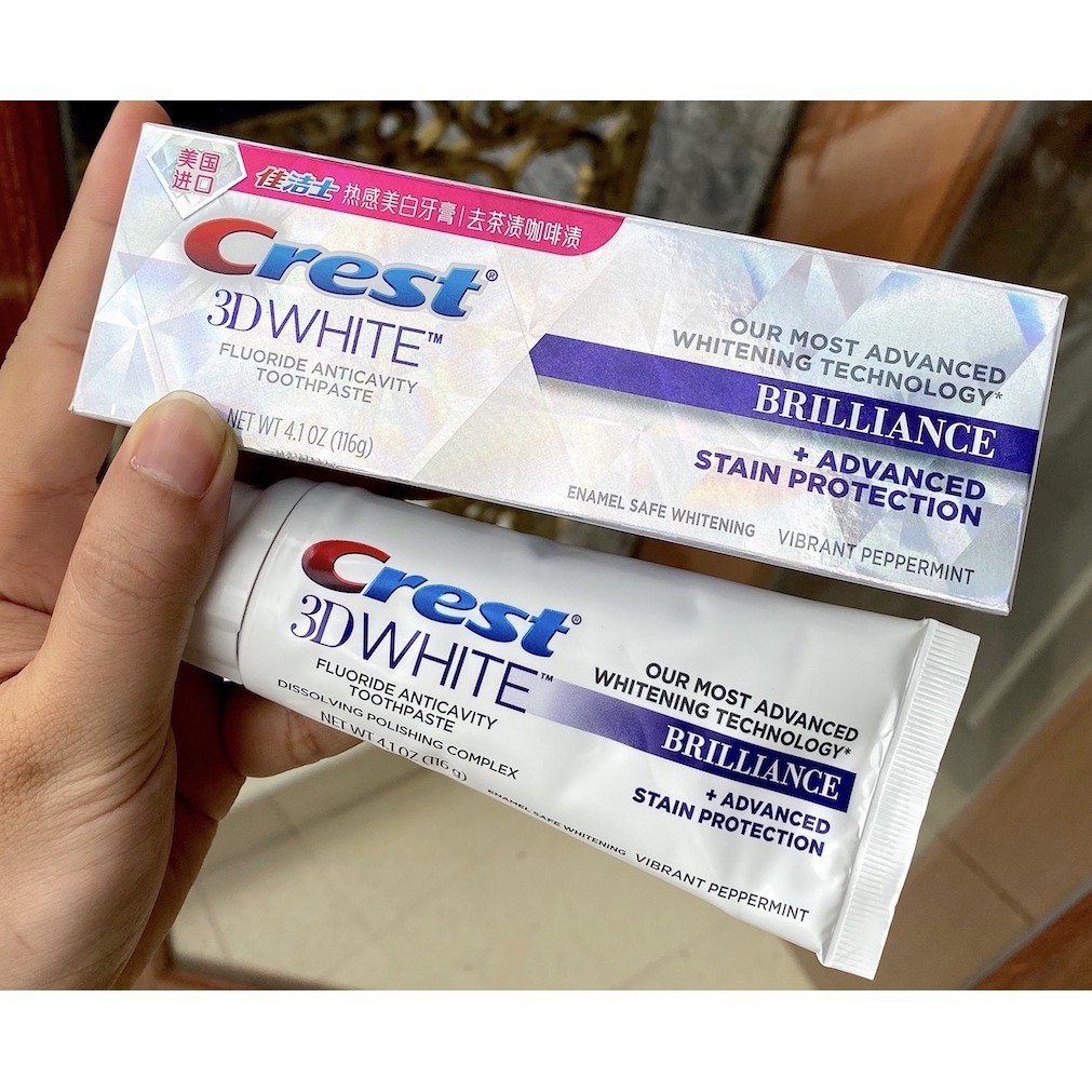 USA - Kem đánh răng Crest 3D White Brilliance Mỹ 116gr  - Giúp răng trắng sáng và hơi thở thơm mát