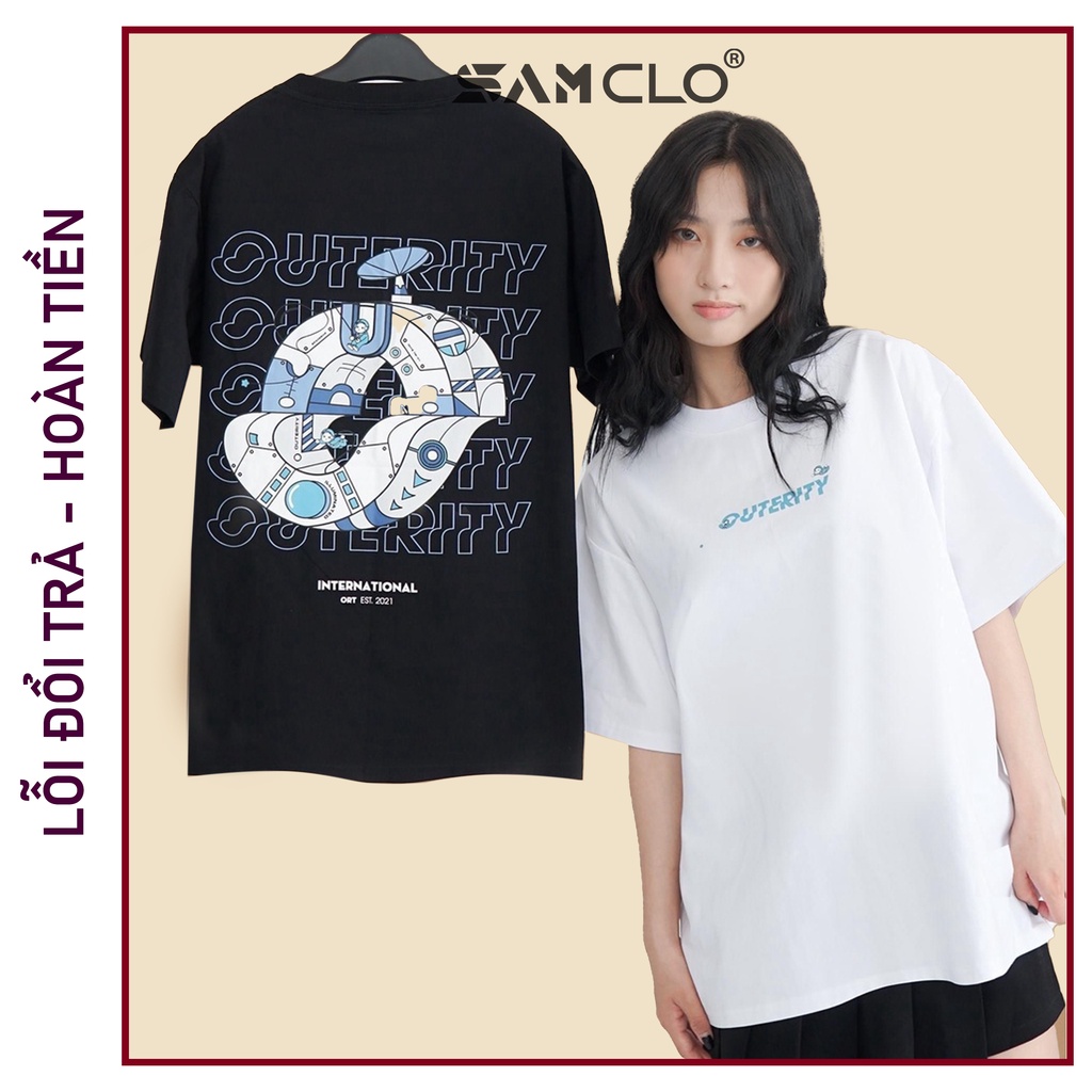 Áo phông tay lỡ nam nữ SAM CLO thun form rộng dáng Unisex - mặc cặp, nhóm, lớp in outerity hình VỆ TINH