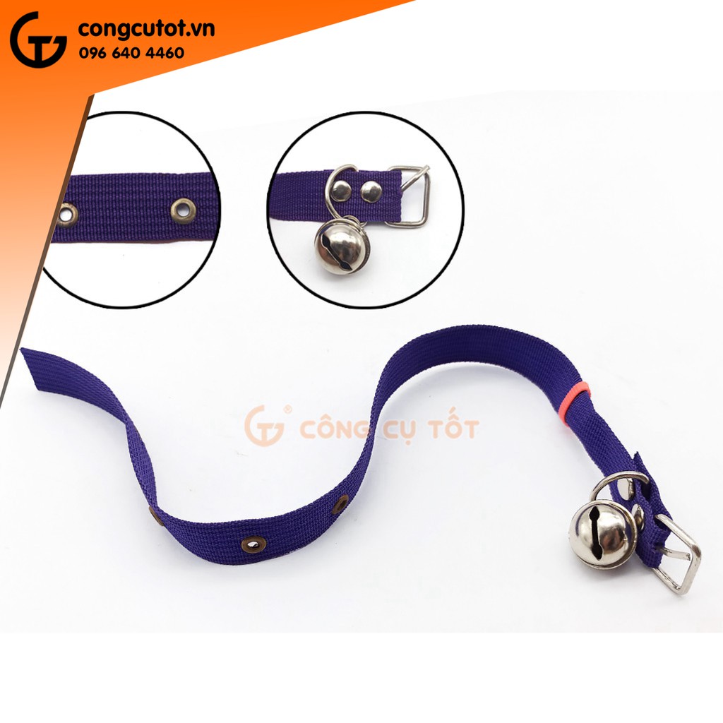 Vòng cổ chó mèo cỡ 21-32cm lục lạc bạc vải dù màu tím đậm