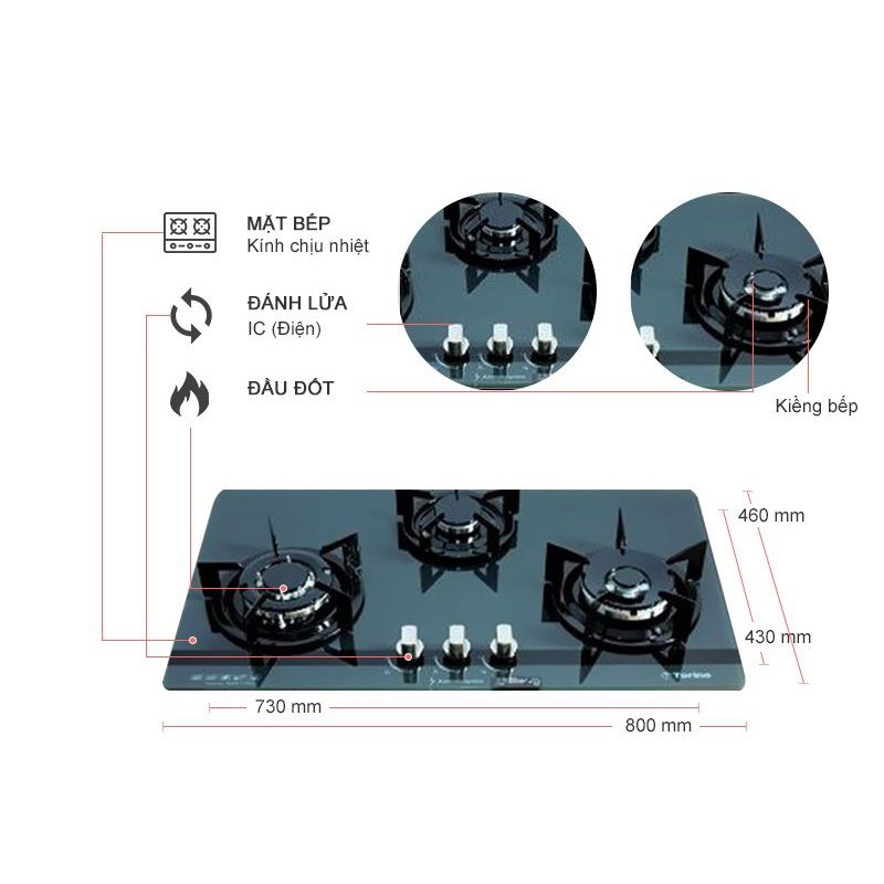 Bếp gas âm Torino MILANSBI-3B(SV)