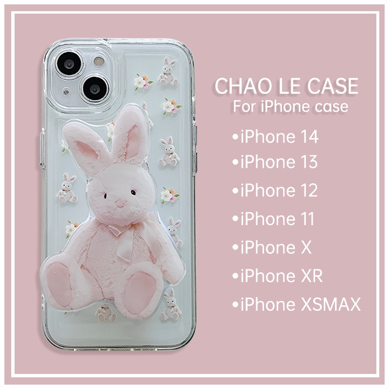 Ốp lưng trong suốt chống va đập cho iphone 14 pro 13 pro max chống vỡ Khung TPU chống vỡ iphone 12 pro 11 xs max xr x / xs Ốp lưng điện thoại hình thỏ đế bằng màu hồng dễ thương