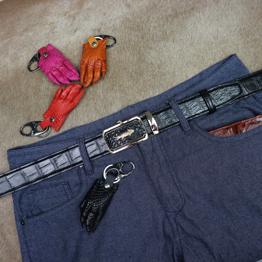 Dây nịt - Thắt lưng da cá sấu Fadoda bản 3.5Cm màu đen làm từ vân bụng cá sấu - FCB02-01B