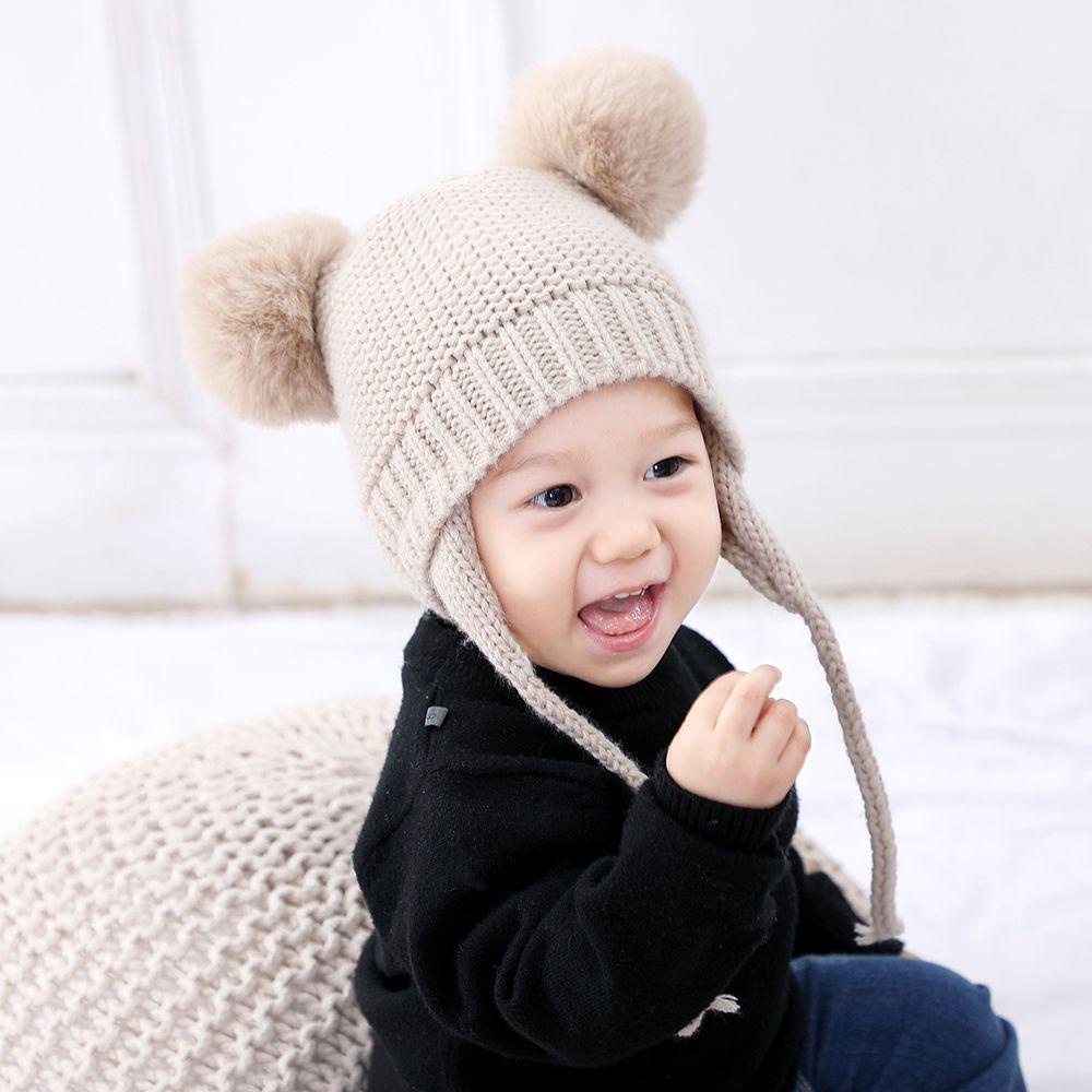Mũ Beanie Đính Bóng Lông Xù 24 Ấm Áp Mùa Đông Cho Bé
