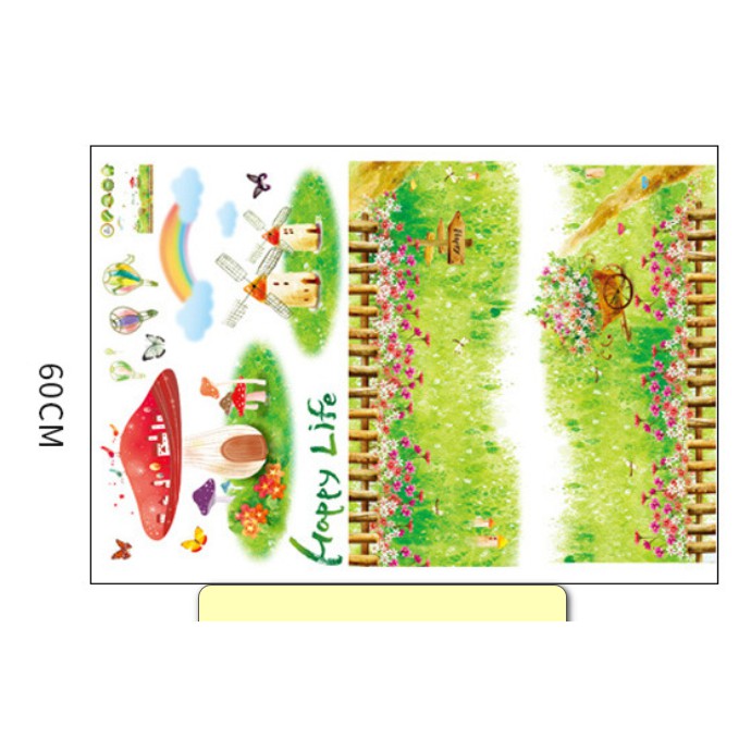 Decal trang trí chân tường Hàng rào  Happy life