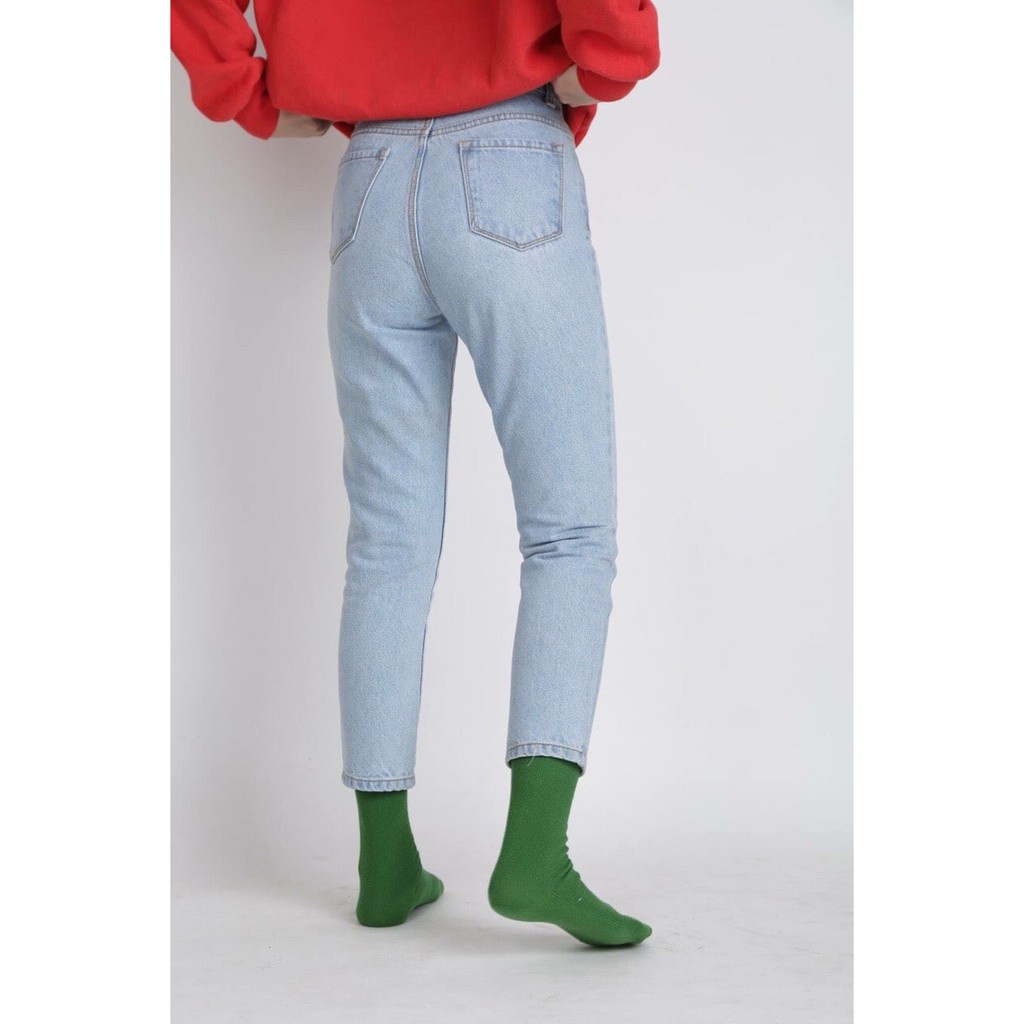 Quần Mom Jeans Nữ Lưng Cao Màu Xanh Sáng M-01