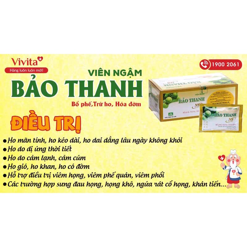 Viên ngậm Bảo Thanh có đường - vỉ 5 viên, hỗ trợ trừ ho, tiêu đờm