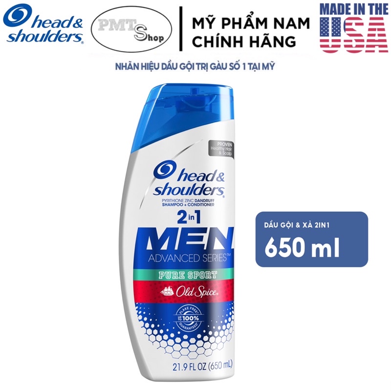 Dầu gội xả 2in1 Head &amp; Shoulders Mỹ 700ml Classic Dry Scalp Care Smooth &amp; Silky Pure Sport 650ml sạch gàu