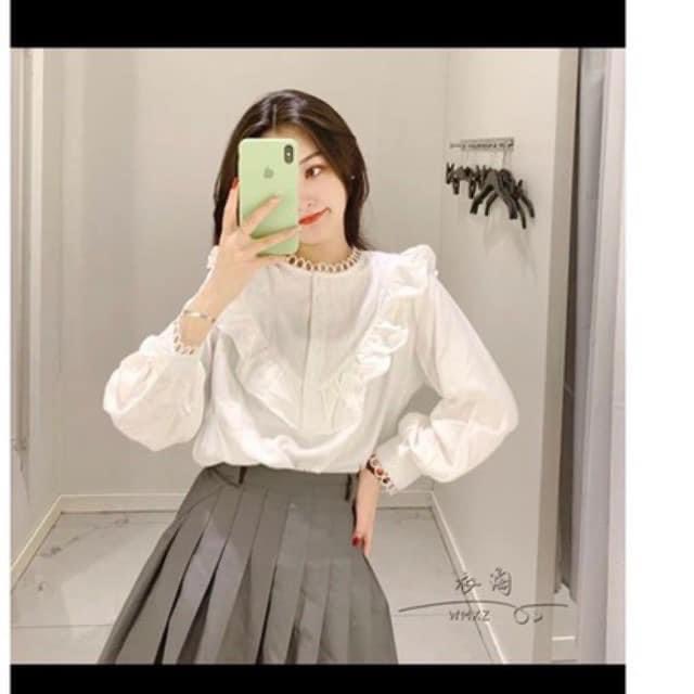 [ẢNH THẬT] Sơ Mi Ren Cổ Viền Vuông Tiểu Thư Vintage Uzzlang Form Rộng Chất Đẹp