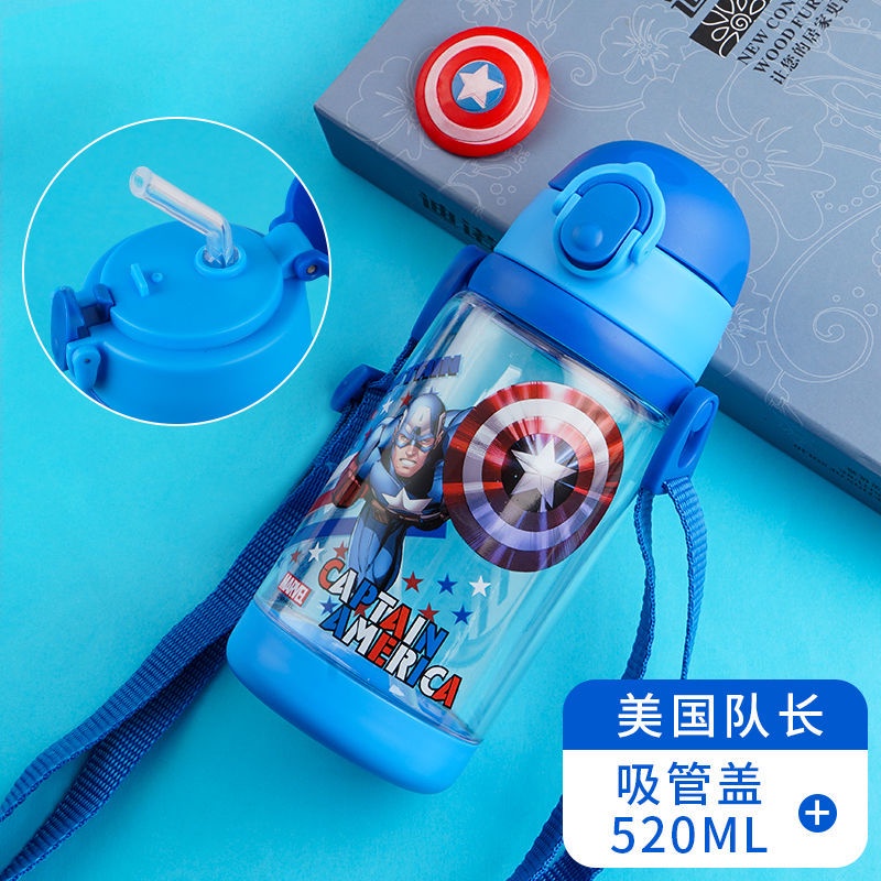 ♛Bình Đựng Nước Chống Sốc Chống Rò Rỉ Có Ống Hút Dung Tích Lớn Họa Tiết Disney Mùa Hè Cho Học Sinh Tiểu Học