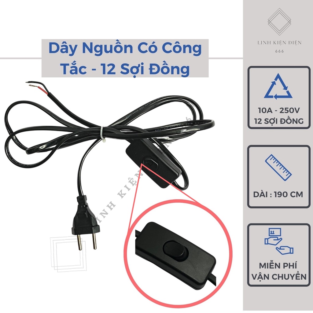 Dây Nguồn Nối Dài Có Công Tắc Dây Điện Nối Dài Cáp Nguồn 2 Chấu Dây Cắm Điện