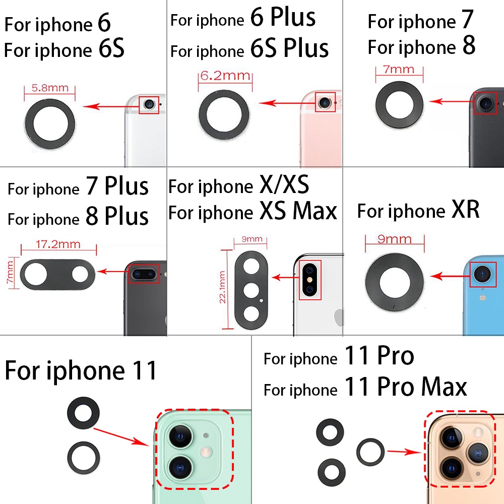 Kính camera sau Cho iPhone 6 6s 7 Plus 8 + X XS Max XR 11 Pro Max