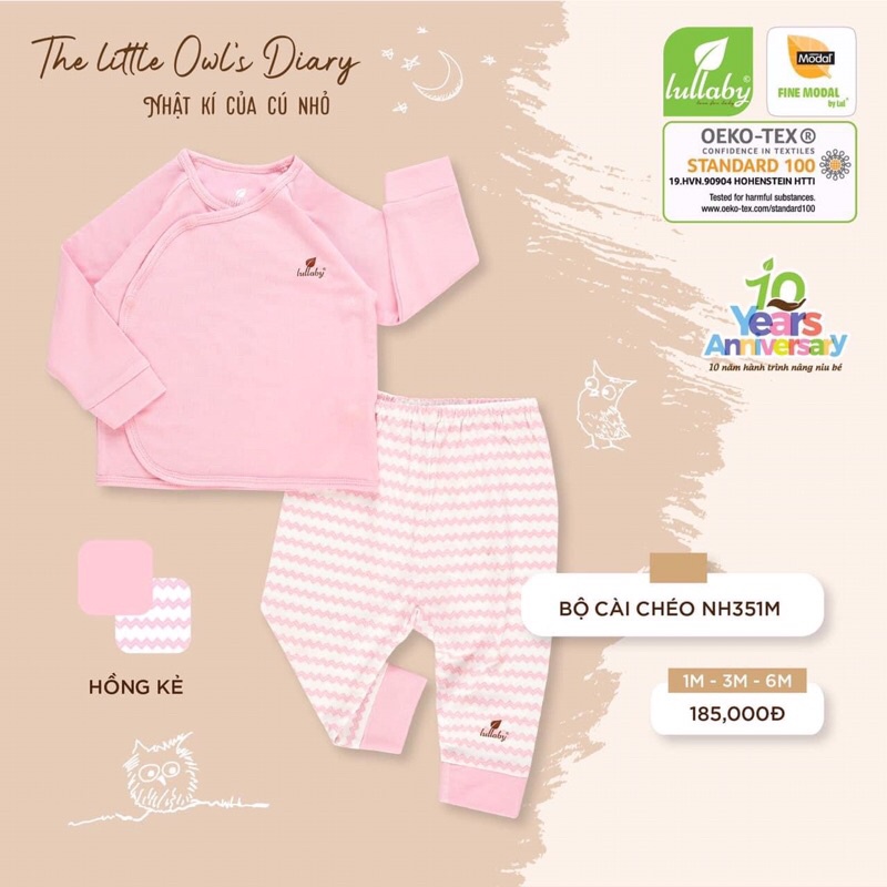 [NH351M] Bộ sơ sinh cài lệch thun lạnh mềm, mát Lullaby cho bé