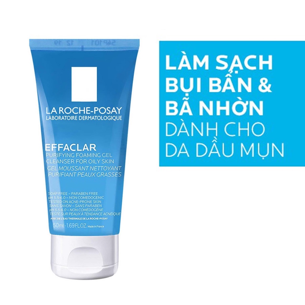 Gel rửa mặt tạo bọt La RochePosay Effaclar cho da dầu nhạy cảm 50ml Xanh - San Beauty