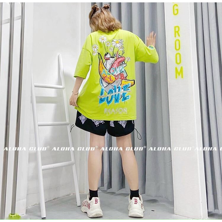 Áo thun in tay lỡ form rộng dáng IN HÌNH ALOHA Unisex - Ulzzang mặc cặp, nhóm, lớp