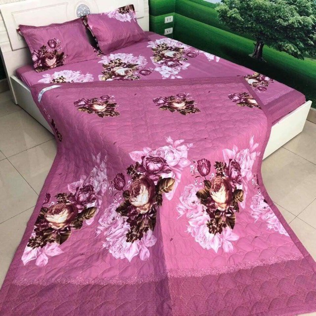 Sét Chăn Ga Gối 5 Món Cotton Poly Emmidecor Mẫu Trà Hồng