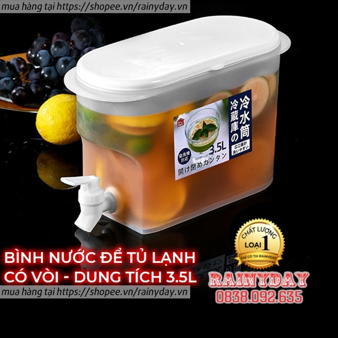 Bình đựng nước để tủ lạnh có vòi 3.5L Việt Nhật, bình nước tủ lạnh có vòi bằng nhựa cao cấp hàng Việt Nam