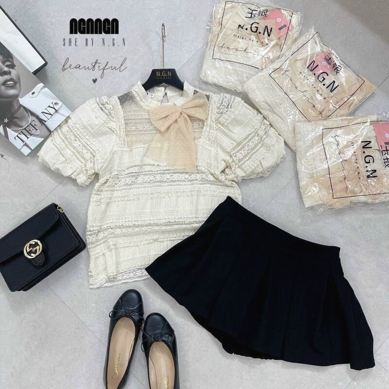 [ Mã WASTRUN4 giảm 10% tối đa 30K đơn 99K] Áo sơ mi ren cổ nơ tiểu thư thanh lịch điệu đà | BigBuy360 - bigbuy360.vn