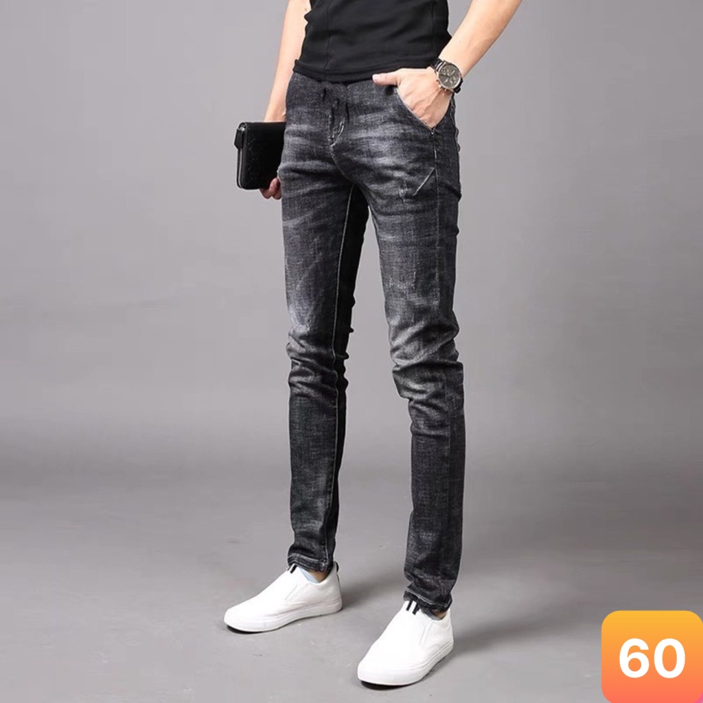 Quần jean nam màu xám đậm đen trơn không rách gối chất liệu bò jeans cao cấp co dãn 4 chiều đẹp form rin skinny LAVADO77