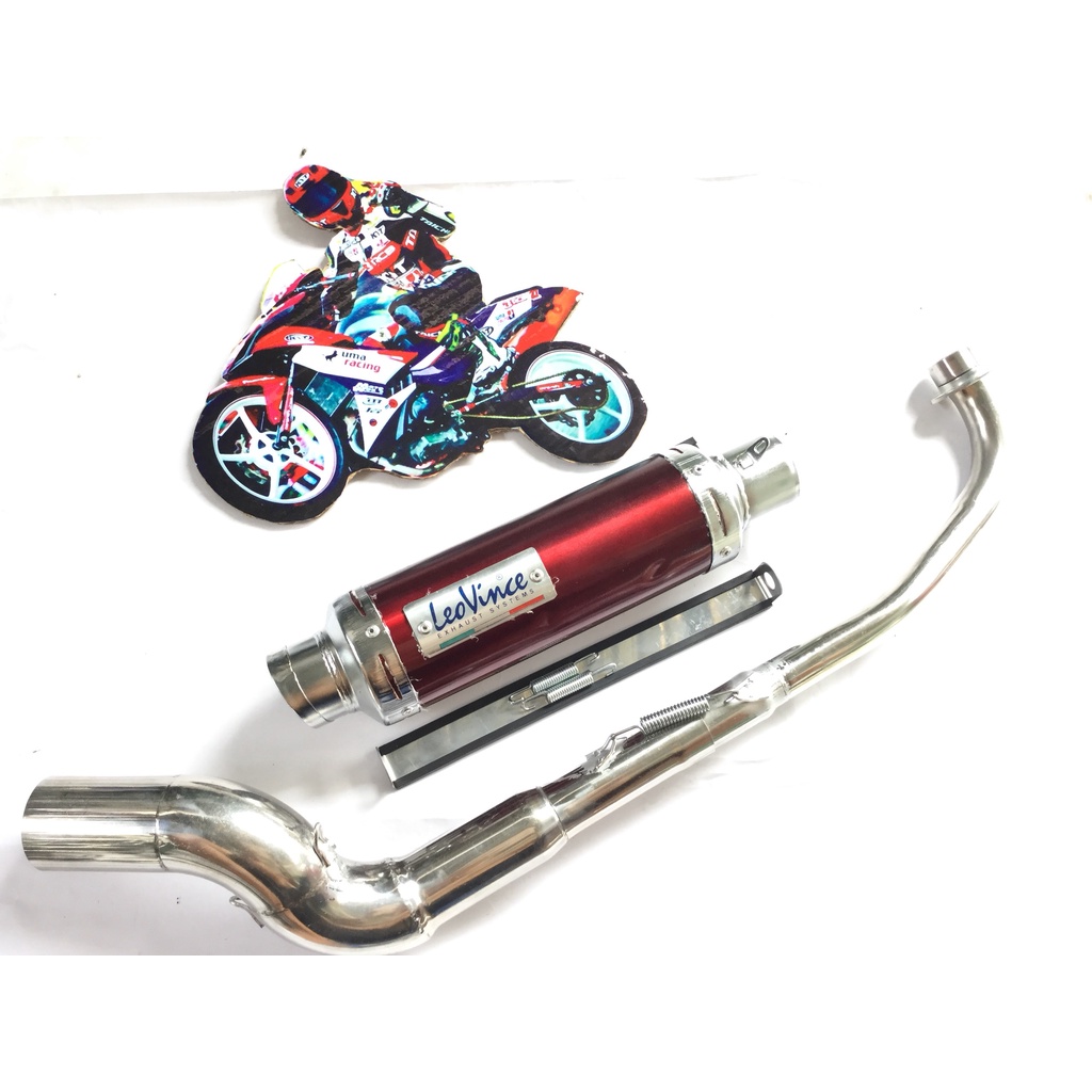 Pô leovince đỏ full cổ cong 2 khúc gắn cho nhiều loại xe