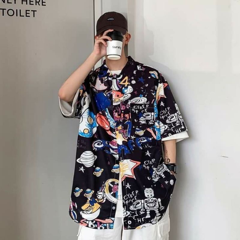 Áo Sơ Mi Tay Ngắn Unisex Cổ Bẻ Phông Cách Hàn Quốc Freesize