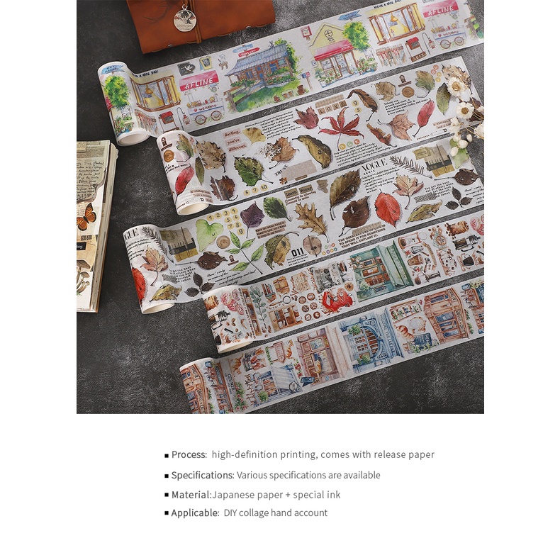 Cuộn Băng Keo Washi 200cm Họa Tiết Dễ Thương Trang Trí Sổ Tay