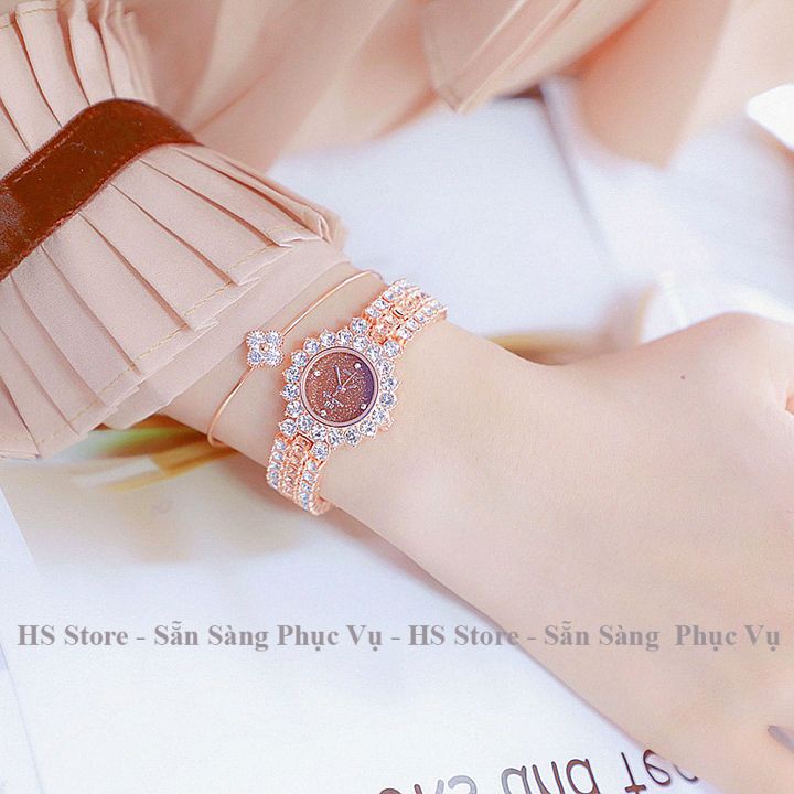 Đồng hồ đeo tay nữ Bs viền đính đá, mặt tròn nhỏ xinh, cao cấp cá tính, thời trang đẹp giá rẻ