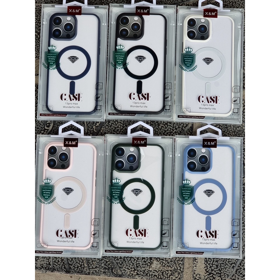 Ốp lưng hỗ trợ sạc không dây cho Smart iPhone 14 Promax , 14 Pro , 13 / 13 Pro / 13 Promax viền màu chính hãng X&amp;M