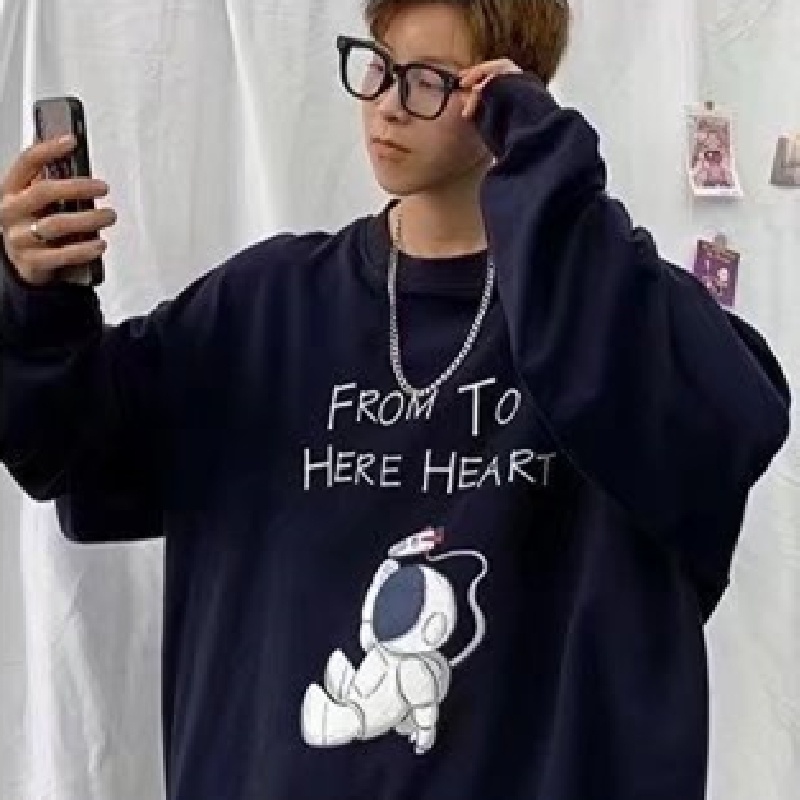 Áo sweater tay dài cổ tròn dáng rộng in họa tiết hoạt hình thời trang đường phố Hàn Quốc cho nam M-5XL