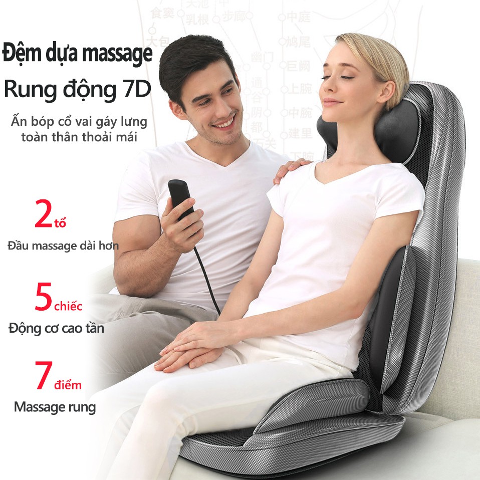 AM608R Ghế massage đa năng, đệm massage, massage cổ, massage lưng, điều chỉnh cường độ, chườm nóng