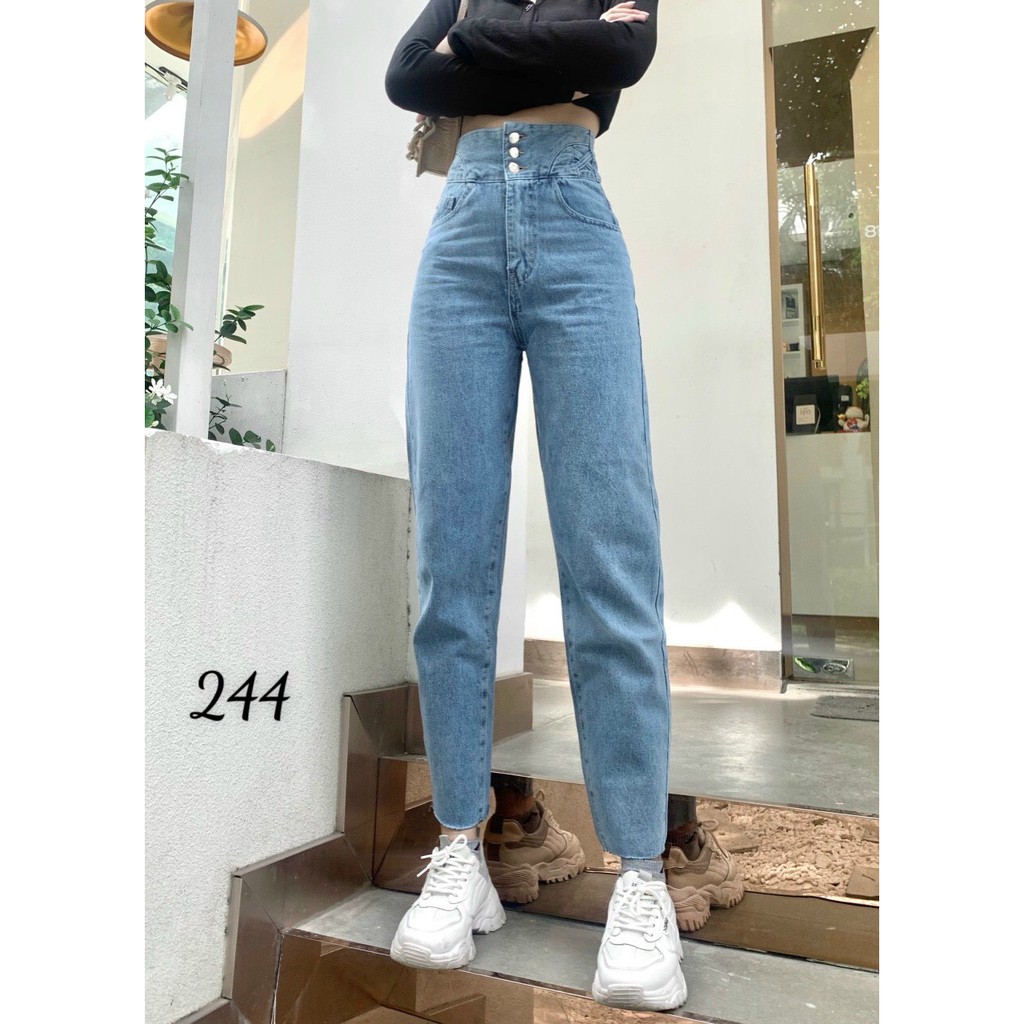 QUẦN JEAN BAGGY NỮ CẠP CAO PHỐI LƯNG QUẦN KIỂU MS 244 [CLIP THẬT] [FREESHIP] hàng loại 1, VẢI DÀY