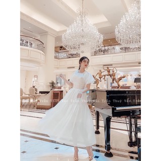 VÁY XOÈ TẦNG TAY BỒNG HỞ LỰNG THẮT NƠ