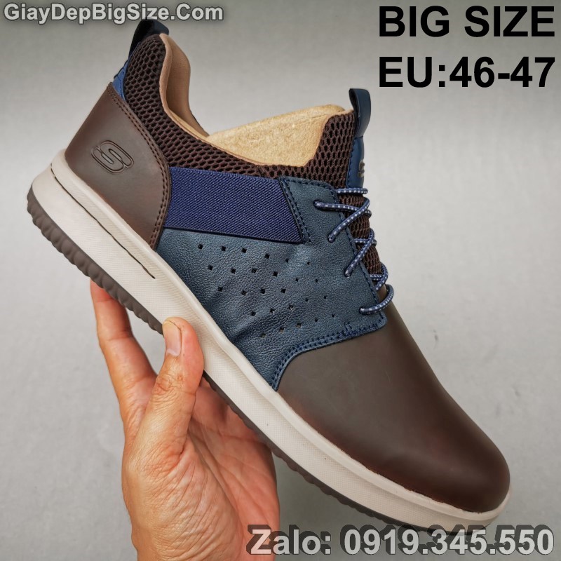 Giày Sneaker xỏ, giày thể thao da bò big size cỡ lớn EU:46-47-48 cho nam chân to (hàng chính hãng SKECHERS xuất dư)
