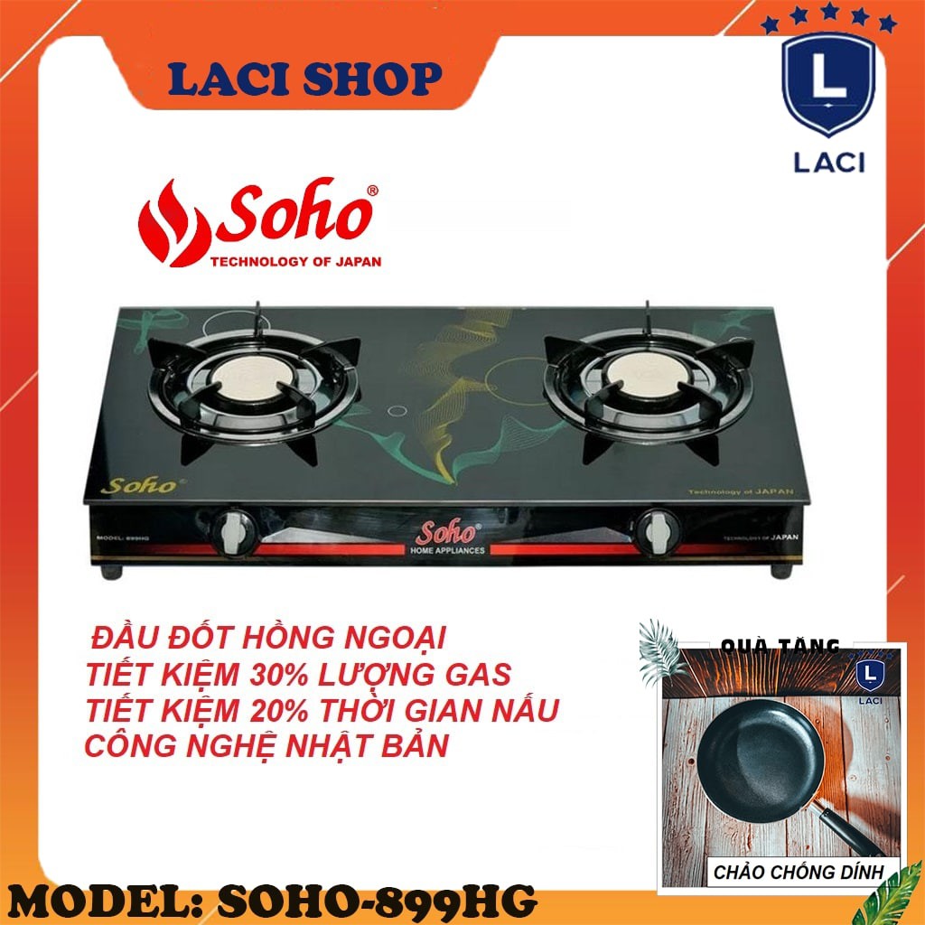 Bếp Ga Đôi SOHO 899HG | Đầu Đốt Hồng Ngoại | Mặt Kiếng Cường Lực | Tặng Chảo Chống Dính