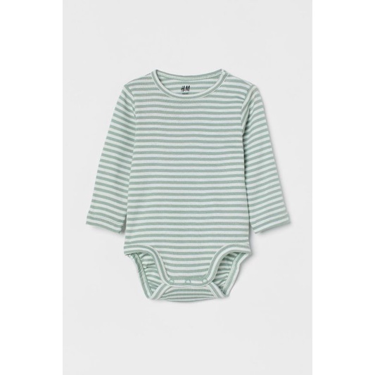 Bodysuit dài tay kẻ xanh bé trai sz 4/6m