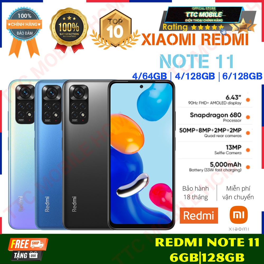 Điện Thoại Xiaomi Redmi Note 11 6GB/128GB|Pin 5000mAH Chính hãng TTC MOBILE
