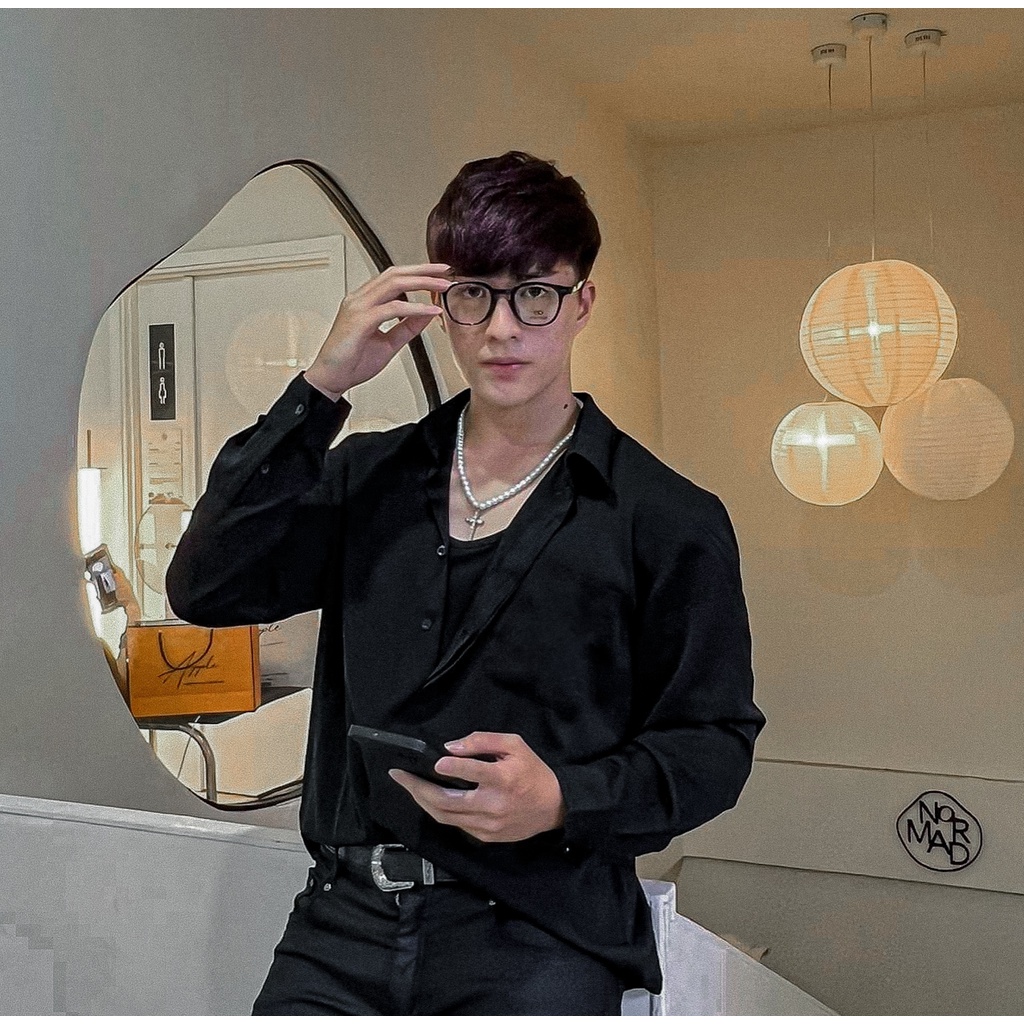Áo sơ mi đen nam chất lụa tằm Hàn Quốc thương hiệu BAETON