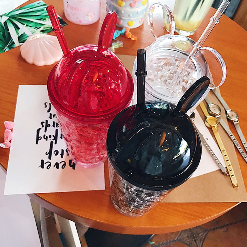 Cốc uống nước Mickey 2 lớp họa tiết băng đá đựng nước uống, sinh tố mát lạnh mùa hè