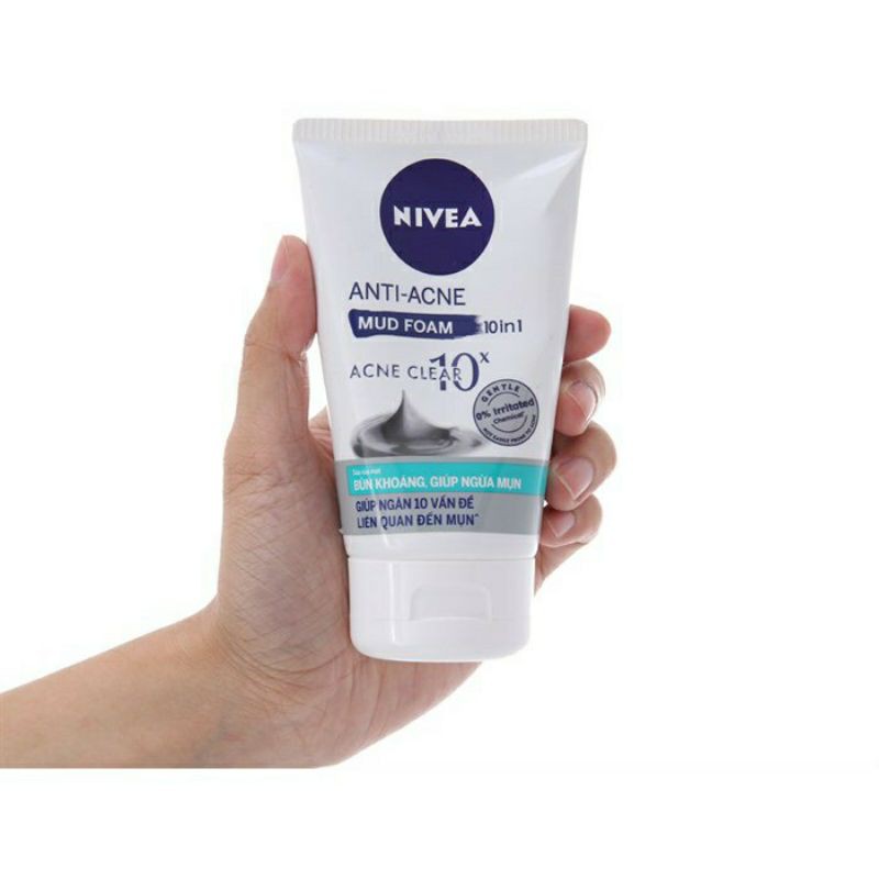 (50g)Sữa rửa mặt bùn khoáng ngừa mụn Nivea Anti Acne Clear 10X
