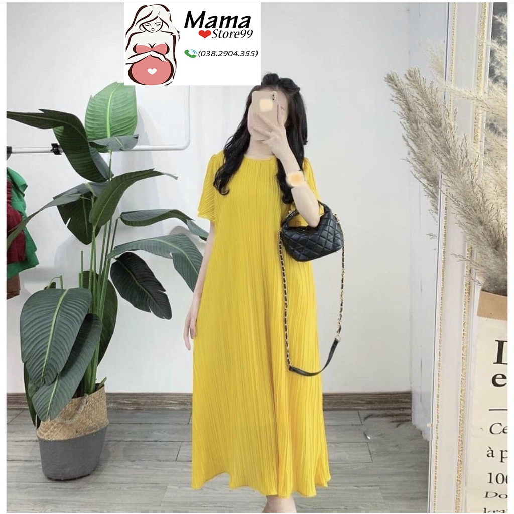 Váy Bầu Suông Xếp Ly,Đầm Bầu Công Sở Đi Chơi Dự Tiệc,Chất Voan Lụa 2 Lớp Cộc Tay V0051 Mama Store99