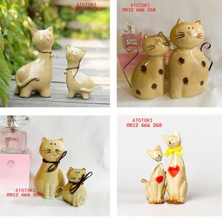 Cặp Mèo Gốm Bát Tràng, Tượng Thú Decor