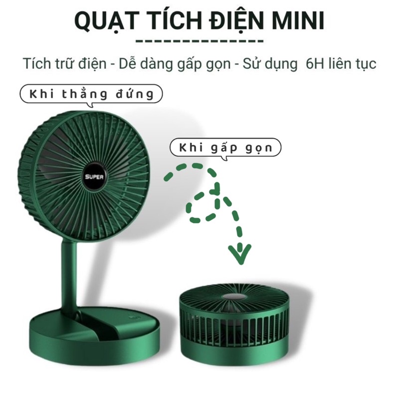 Máy quạt tích điện gấp gọn kèm giá đỡ điện thoạt để bàn học, văn phòng, picnic dã ngoại- Quạt điện mini sạc pin 3 chế độ