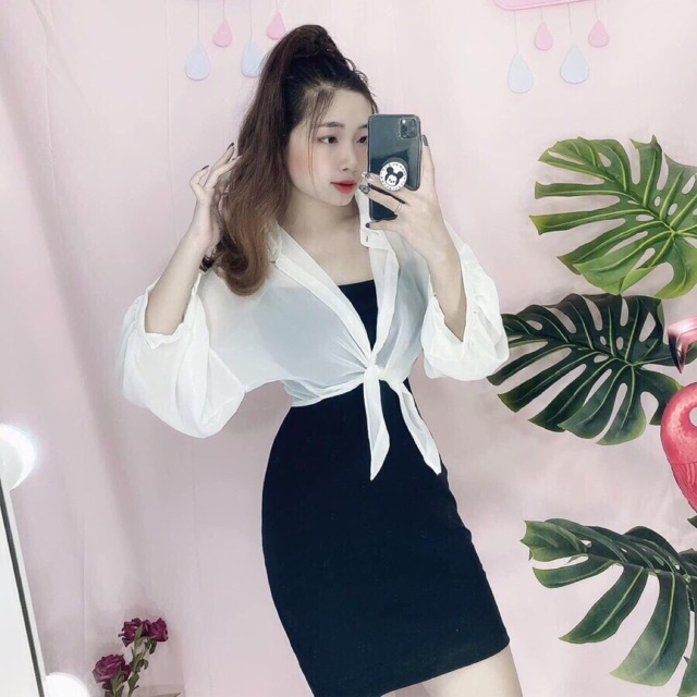 SET ĐẦM HAI DÂY BODY ÔM ÁO KHOÁC LỬNG CỘT NƠ GIÁ RẺ KÈM ẢNH THẬT