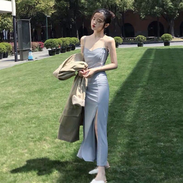 [ORDER] Đầm 2 dây xẻ đùi sang chảnh_ đầm dự tiệc ulzzang _ đầm body đuôi cá