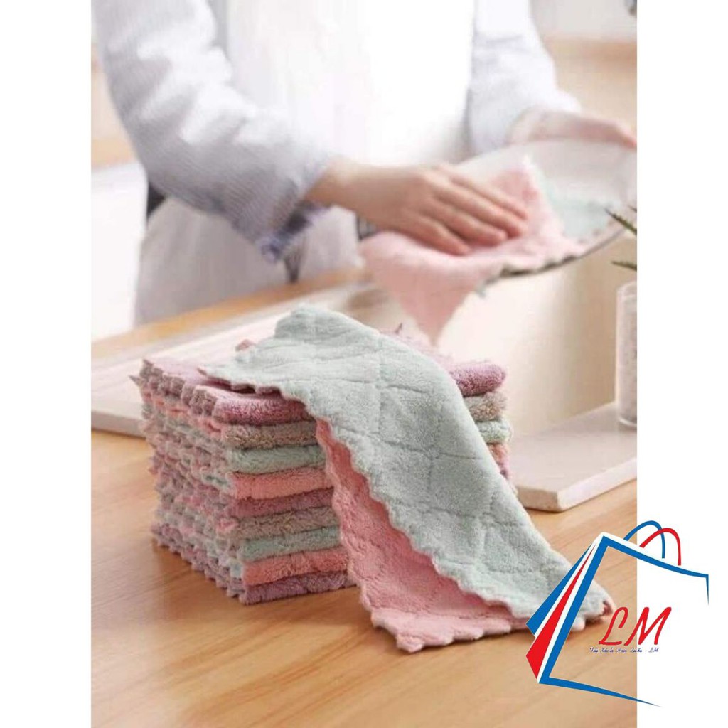 5 Khăn Lau Bếp ❤FREESHIP❤ Khăn Lau Đa Năng - Lau Chén - Bát Đĩa 2 Lớp Siêu Thấm Hút