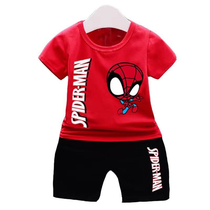 SUGE Bộ Đồ Ngủ Ngắn Tay Họa Tiết Marvel Iron Batman Captain America Người Nhện Cho Bé