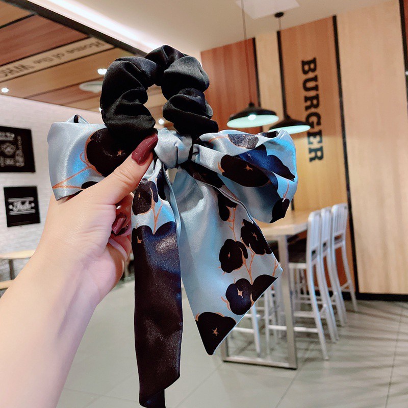 Dây Buộc Tóc Ruy Băng Thắt Nơ In Họa Tiết Hoa Phong Cách Hàn Quốc Thời Trang Cho Nữ