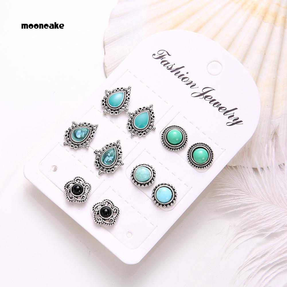 Set 5 đôi khuyên tai đính đá phong cách bohemian thanh lịch dành cho nữ
