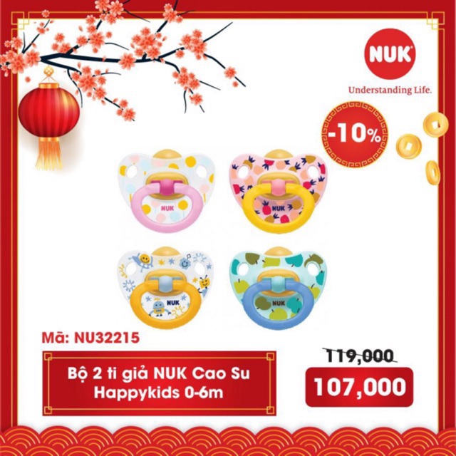 Ti giả NUK cao su Happykids 0-6m, 6-18m