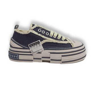 Giày Sneaker Thể Thao Nam Nữ Vải Rách Cổ Thấp Màu Đen , Hàng Đế Gỗ Cao Cấp
