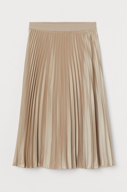 Chân váy H&M màu nude đậm và sáng form đẹp, có độ xòe vừa phải (Pleated Skirt) | BigBuy360 - bigbuy360.vn